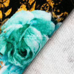 Turquoise floral digital printed cotton lycra french terry fabric for sweatshirt
