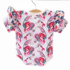 ECO friendly customized made good sewing organic cotton romper flutter short sleeve bodysuit for baby
